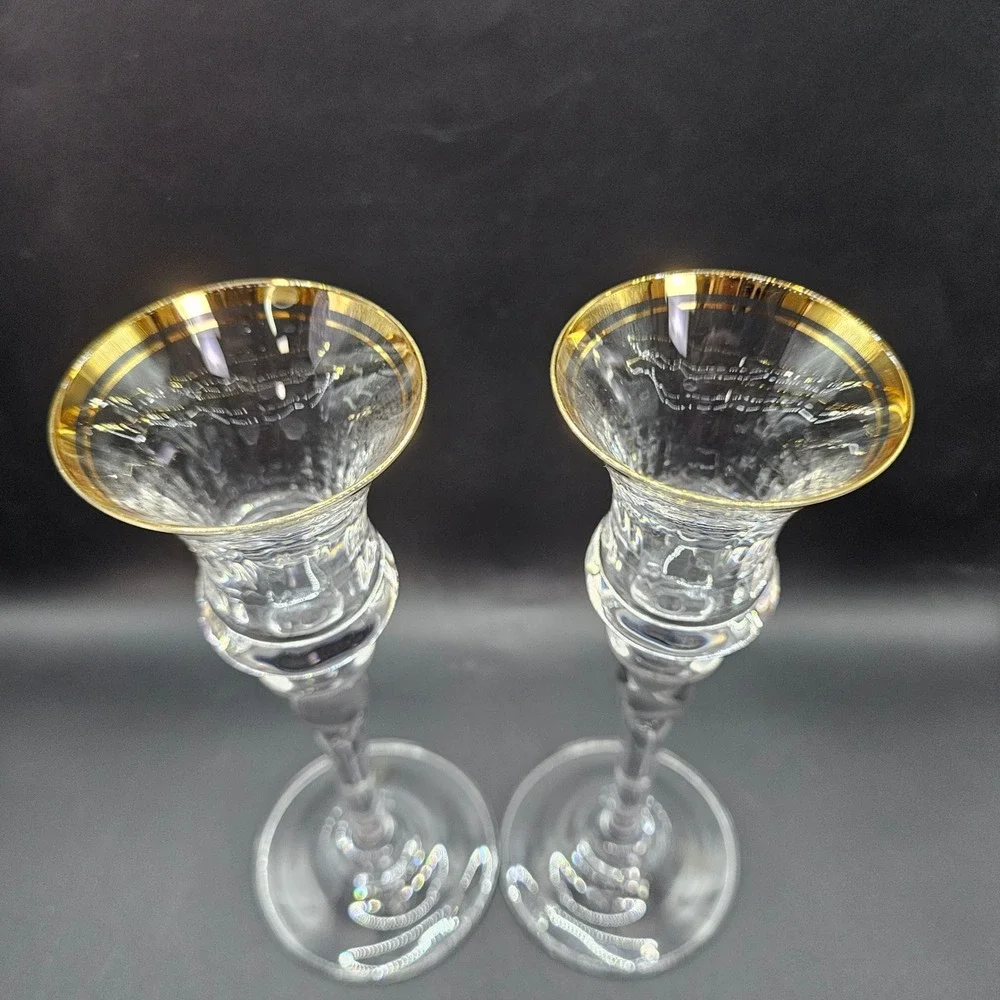 Vintage Gold Rim Cordial Glasses Set 2‎ Clear Stemware Liqueur Barware